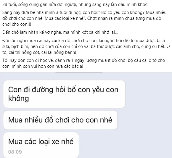 38 tuổi, sống cũng gần nửa đời người, nhưng đây là lần đầu ông bố này bật khóc bởi 1 câu nói của con trai- Ảnh 1.