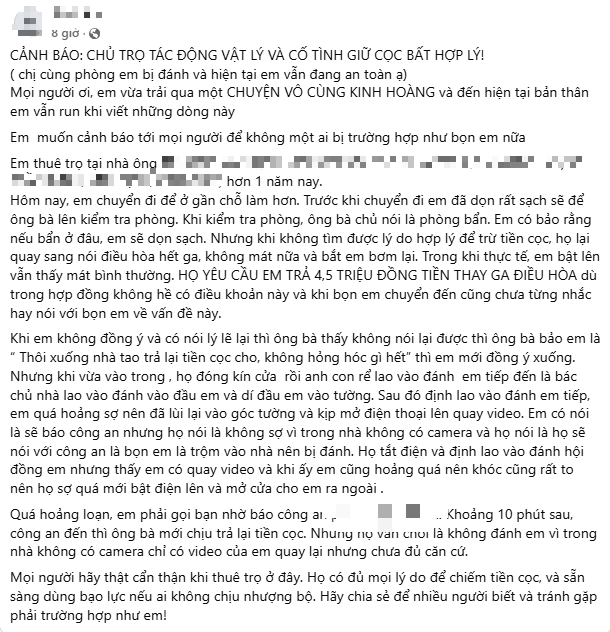 Drama thuê trọ đang gây bức xúc: Chủ nhà tìm mọi lý do để trừ tiền cọc, bắt đền 4,5 triệu... thay ga điều hòa?- Ảnh 1.