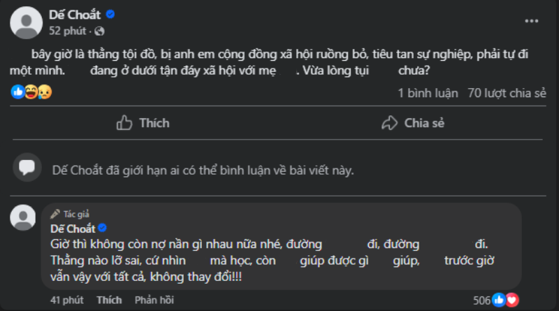 Tình hình bất ổn của Dế Choắt: Tự nhận là “tội đồ, tiêu tan sự nghiệp, ở dưới đáy xã hội”- Ảnh 2.