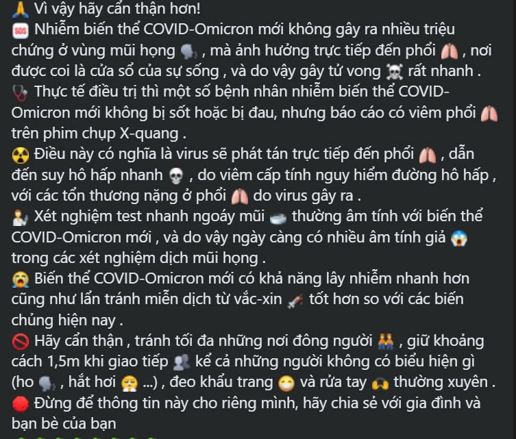 "Biến thể COVID-Omicron độc hơn biến thể Delta gấp 5 lần" là tin giả- Ảnh 2.