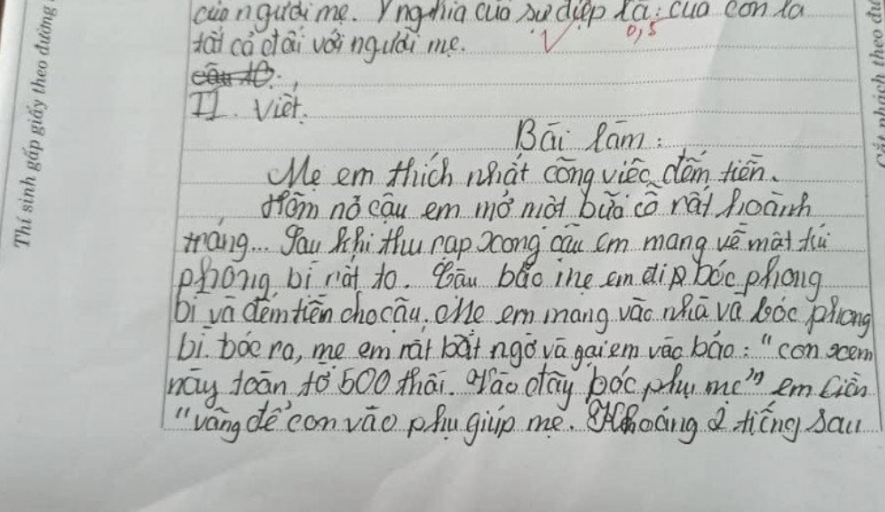 Học sinh tiểu học viết văn tả mẹ "thích nhất đếm tiền": Dân mạng cười nghiêng ngả còn mẹ thì ngượng chín mặt- Ảnh 1.