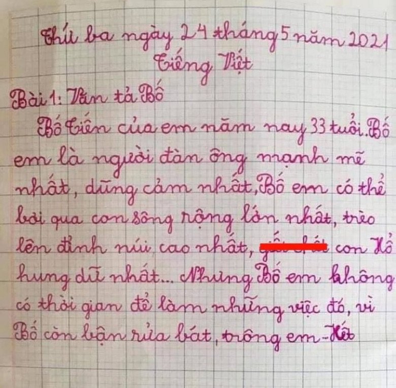 Bài văn tả bố "đánh bại con Hổ" của học sinh tiểu học gây bão mạng, nhưng đoạn cuối mới thực sự giật gân- Ảnh 1.