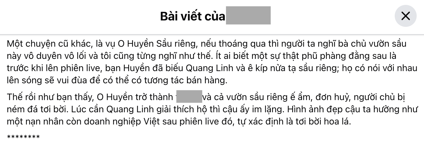 O Huyền Sầu Riêng lại hứng "phẫn nộ" khi viết gần 1.000 từ về Quang Linh Vlogs- Ảnh 1.