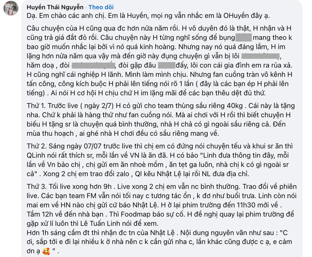 O Huyền Sầu Riêng lại hứng "phẫn nộ" khi viết gần 1.000 từ về Quang Linh Vlogs- Ảnh 3.