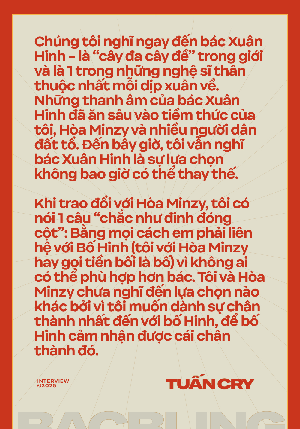 Tuấn Cry: Bằng mọi cách phải mời được NS Xuân Hinh, không có lựa chọn nào khác; hợp tác với Hòa Minzy đủ ăn đủ tiêu, đỡ khó khăn hơn ngày xưa- Ảnh 2.