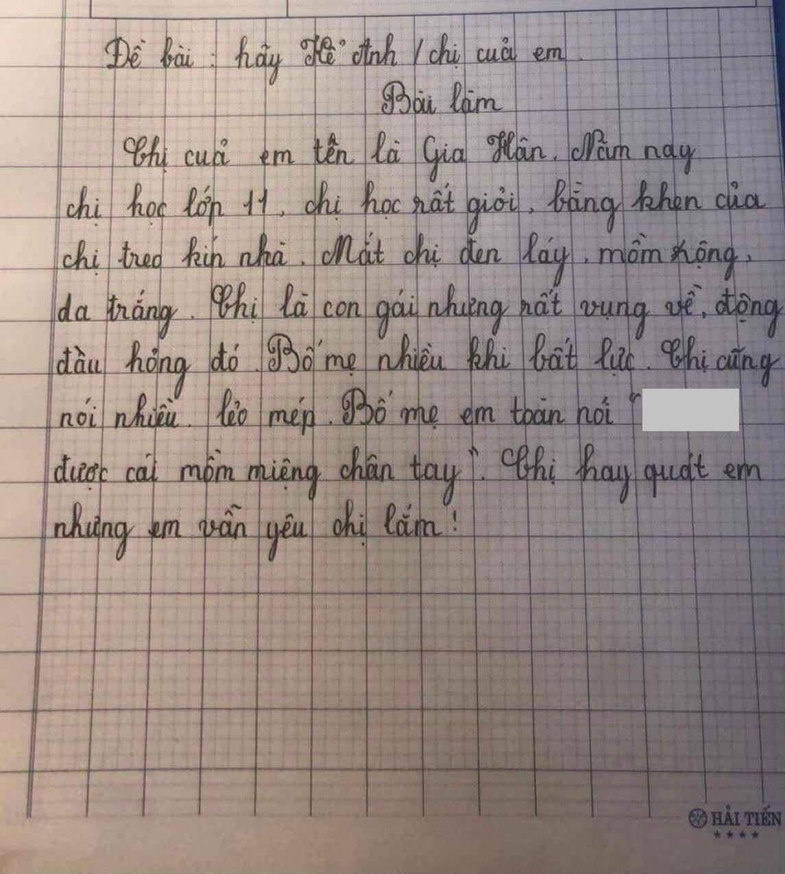 Học sinh tiểu học bóc phốt chị gái "lẻo mép, vụng về, đụng đâu hỏng đó", đọc đến đoạn kết mà dân tình chết lặng- Ảnh 1.