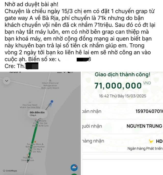 Vụ chuyển tiền Grab từ 71.000 thành 71 triệu đồng: Tài xế Grab phải trả tiền lại cho nữ hành khách- Ảnh 1.