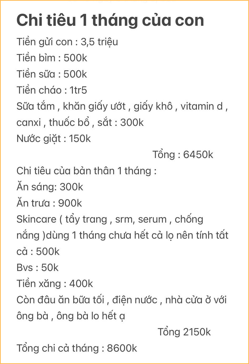 Bảng chi tiêu của mẹ 1 con khiến dân mạng “tròn mắt”, nhiều người khuyên thu nhập thế thà đi làm giúp việc còn hơn- Ảnh 1.