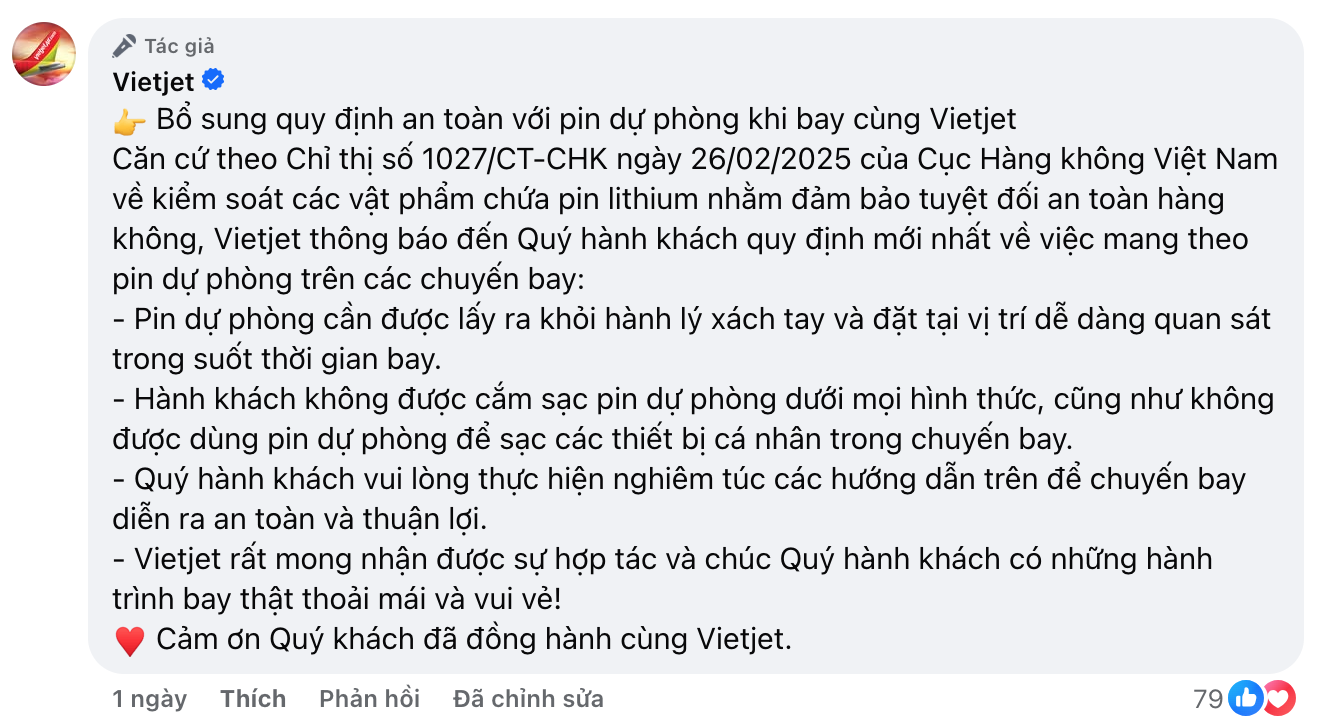 Thông tin mới nhất về việc mang pin dự phòng khi đi máy bay kể từ 26/2/2025, hành khách vẫn thắc mắc 1 điều- Ảnh 2.