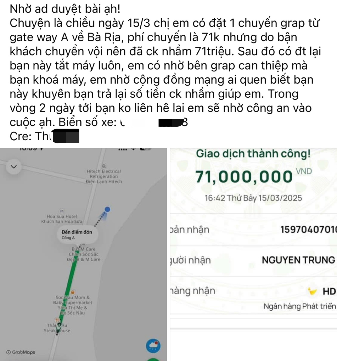 Vụ chuyển tiền Grab từ 71.000 đồng thành 71 triệu đồng: Nữ hành khách đã nhận lại đủ tiền- Ảnh 1.