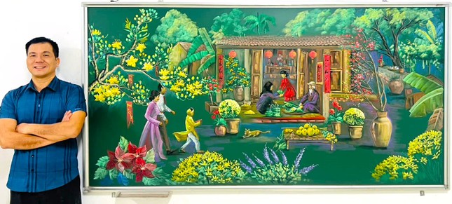 Thầy gi&aacute;o t&aacute;i hiện khoảnh khắc lịch sử tr&ecirc;n bảng đen đẹp như tranh- Ảnh 6.