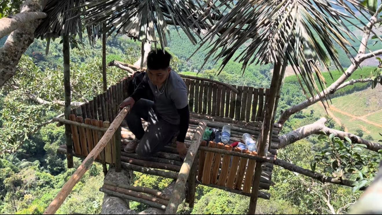 Chàng trai Đắk Lắk làm nhà trên cây cổ thụ cao 50 mét, hàng nghìn người theo dõi quá trình- Ảnh 2.