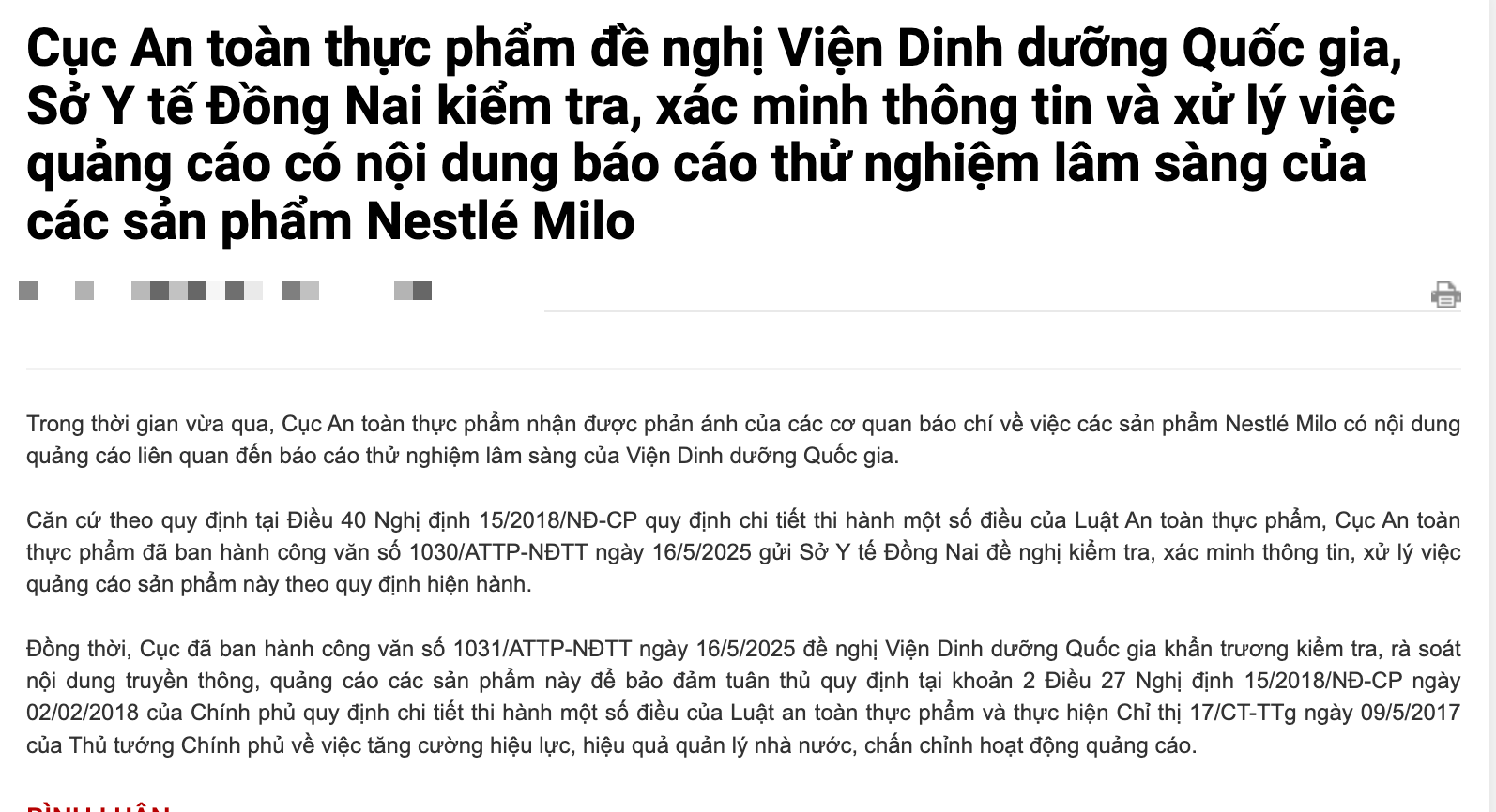 Bộ Y tế yêu cầu làm rõ vụ quảng cáo Nestlé MILO gắn tên Viện Dinh dưỡng Quốc gia- Ảnh 1.