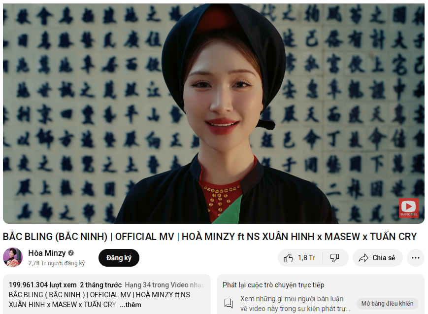 MV Bắc Bling đạt 200 triệu views, Hoà Minzy vượt Sơn Tùng lập kỷ lục số 1 Việt Nam!- Ảnh 2.
