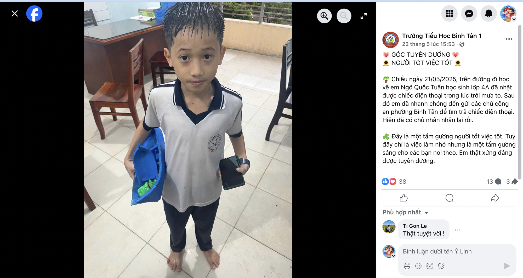 Bất ngờ về hoàn cảnh của cậu bé lớp 4 đội mưa mang trả điện thoại- Ảnh 1.