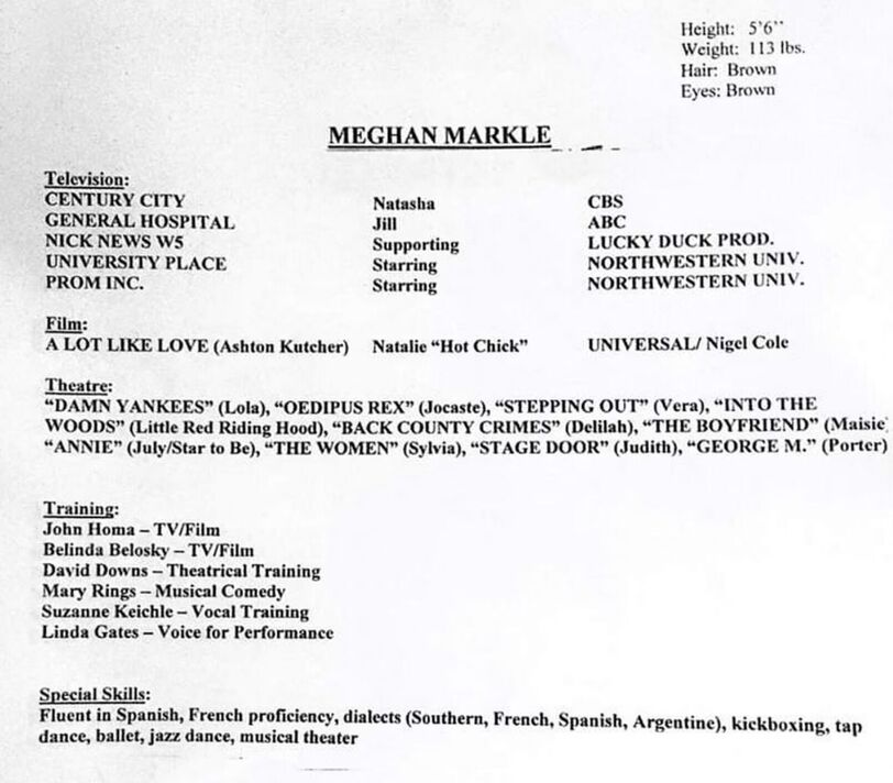 CV cũ của Meghan Markle bất ngờ gây sốt: Từng đóng vai 