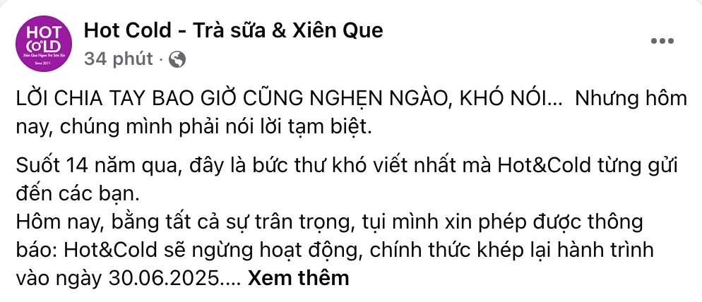 HOT: Tr&agrave; sữa Hot&Cold "huyền thoại" tại TP.HCM tuy&ecirc;n bố đ&oacute;ng cửa, ngừng hoạt động khiến hội 9x tiếc h&ugrave;i hụi- Ảnh 2.