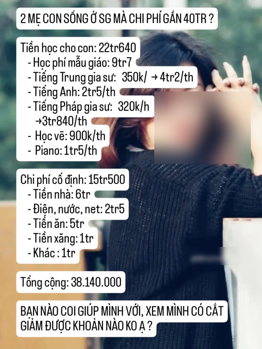 Hai mẹ con ở TP.HCM ti&ecirc;u 40 triệu/th&aacute;ng, soi 1 khoản chi, nhiều phụ huynh giật m&igrave;nh: Chị "mua sự y&ecirc;n t&acirc;m" bằng tiền &agrave;?- Ảnh 1.