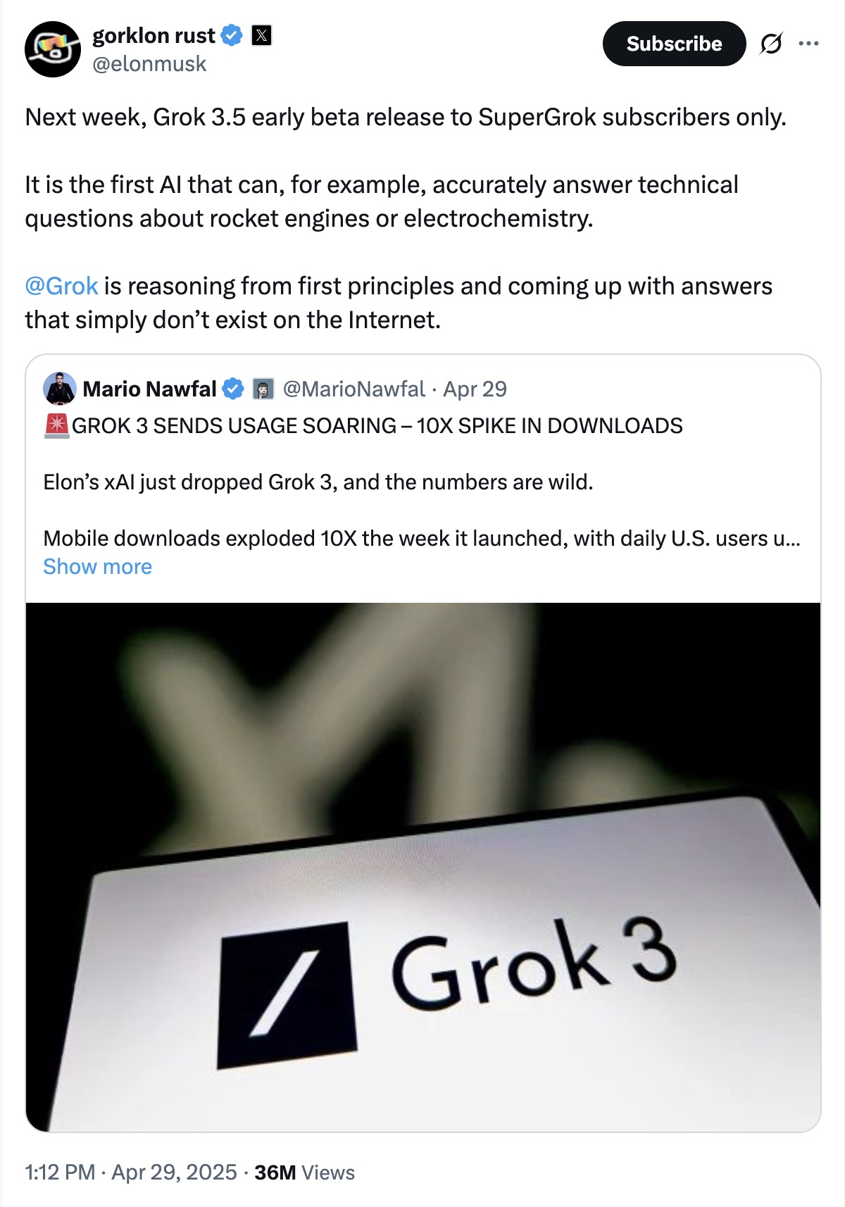 Elon Musk ra mắt Grok 3.5: Trả lời không cần internet, chỉ cần “suy luận”- Ảnh 1.