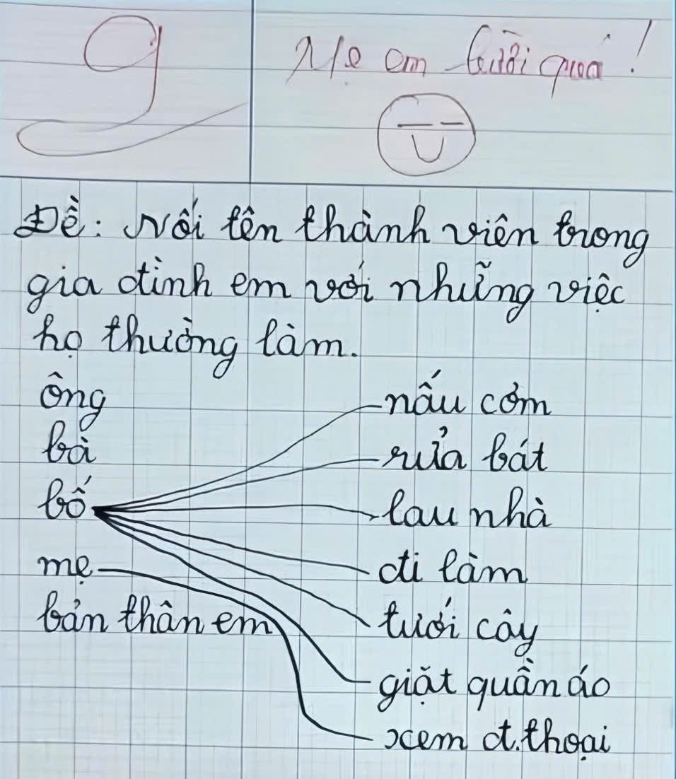 Học sinh lớp 1 làm bài tập tiếng Việt, được hẳn 9 điểm nhưng dân mạng đọc xong chỉ biết thốt lên: "Thương bố quá trời!"- Ảnh 1.