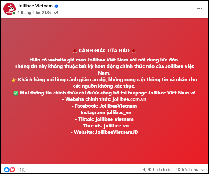 Jollibee Việt Nam cảnh báo- Ảnh 1.