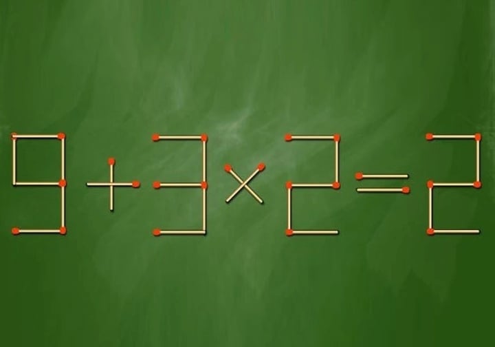 Di chuyển 1 que diêm để phép tính 9 + 3 x 2 = 2 từ sai thành đúng- Ảnh 1.