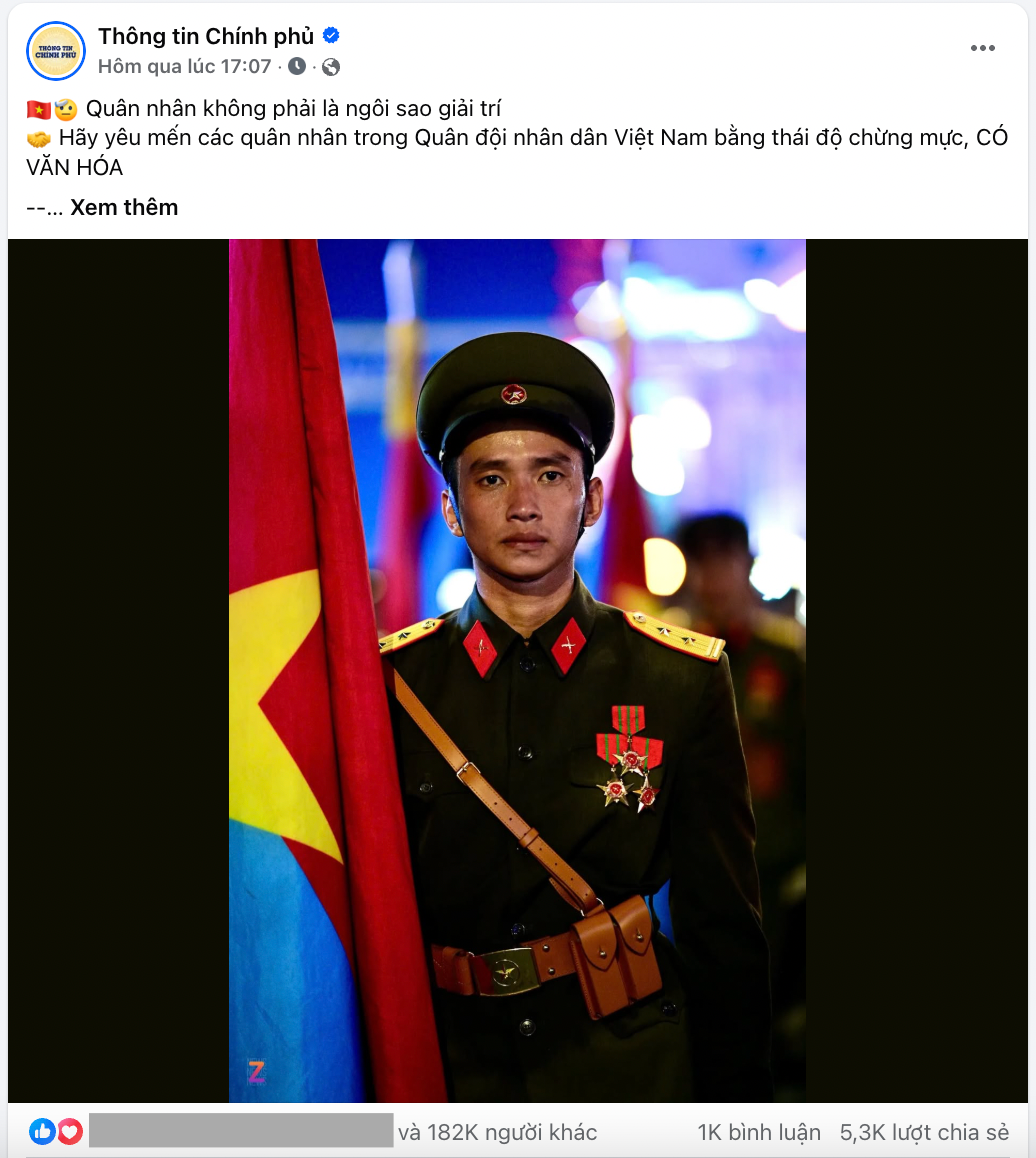 Fanpage Thông tin Chính phủ lên tiếng: Quân nhân không phải ngôi sao giải trí- Ảnh 1.