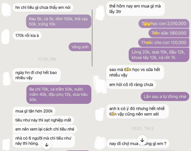 "Tiêu thế này thì sạt nghiệp mất" - đoạn tin nhắn lột trần cuộc hôn nhân khiến dân mạng chua xót- Ảnh 1.