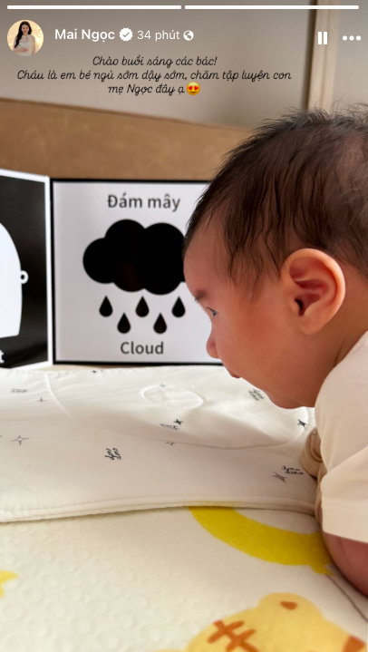 MC Mai Ngọc khoe ảnh góc nghiêng của con trai: Dậy sớm cho bé tập luyện bằng phương pháp kích thích thị giác- Ảnh 1.