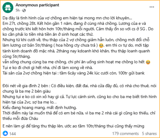 Tâm sự của cô vợ ở TP.HCM: Bố mẹ 2 bên đều giàu, còn mình chỉ ước kiếm được 10 triệu/tháng đã thấy mừng- Ảnh 1.