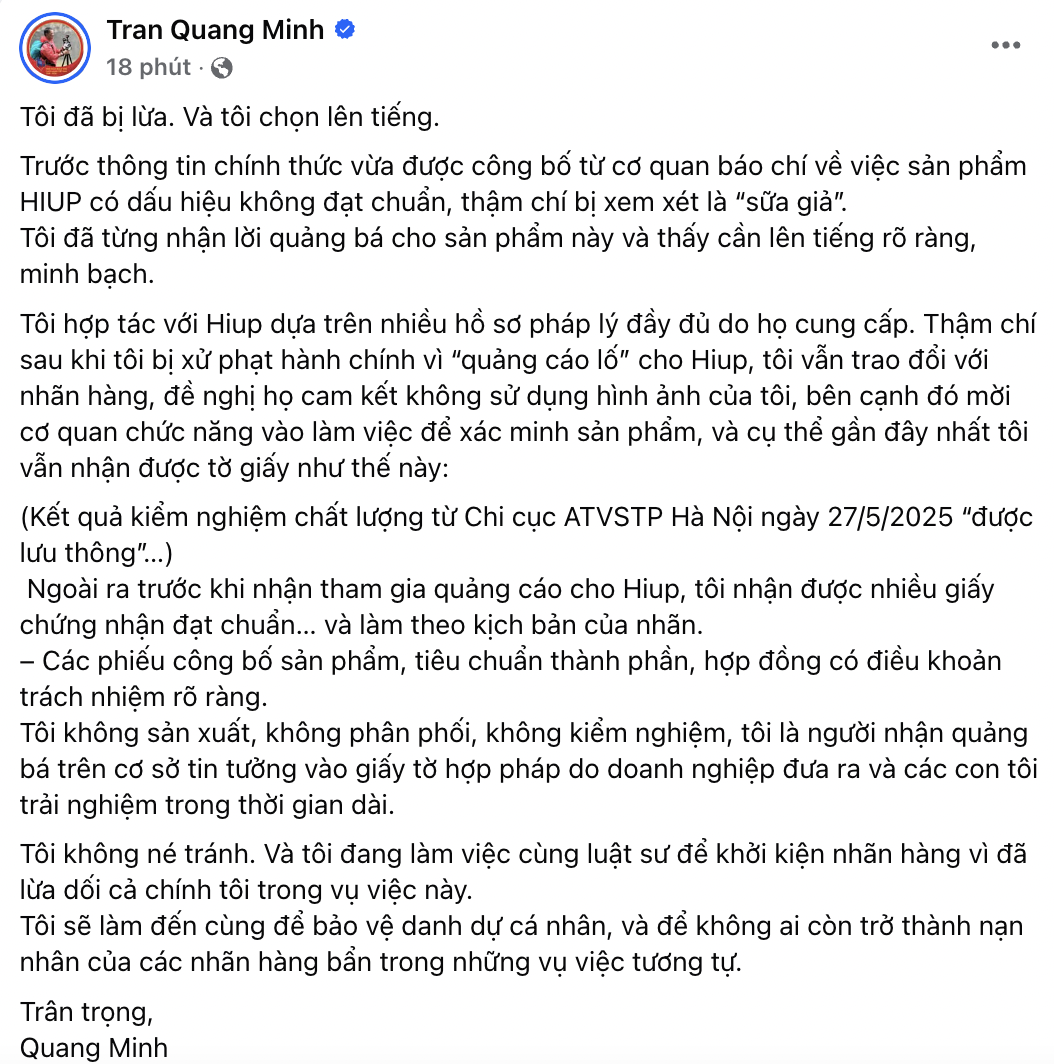 Lãnh đạo công ty sản xuất sữa giả HIUP bị khởi tố, BTV Quang Minh và Vân Hugo đồng thanh: Tôi bị lừa!- Ảnh 2.