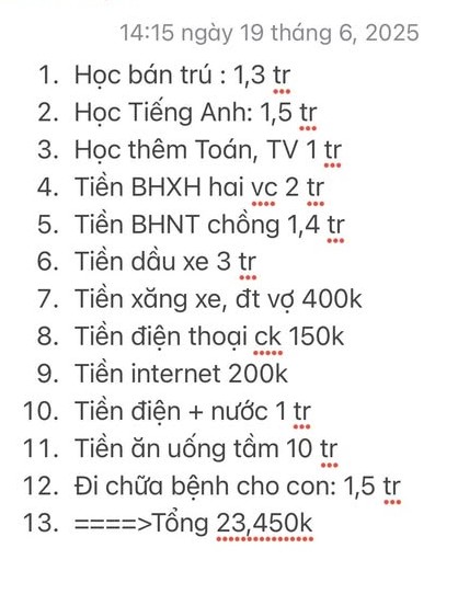 Bảng chi tiêu 12 dòng của cô vợ thất nghiệp khiến dân mạng chỉ biết cười trừ- Ảnh 1.