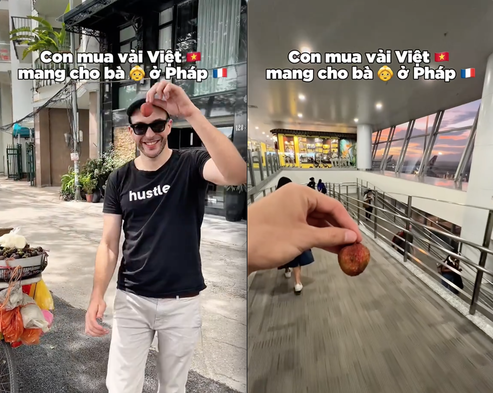 Khách Tây mang quả vải 