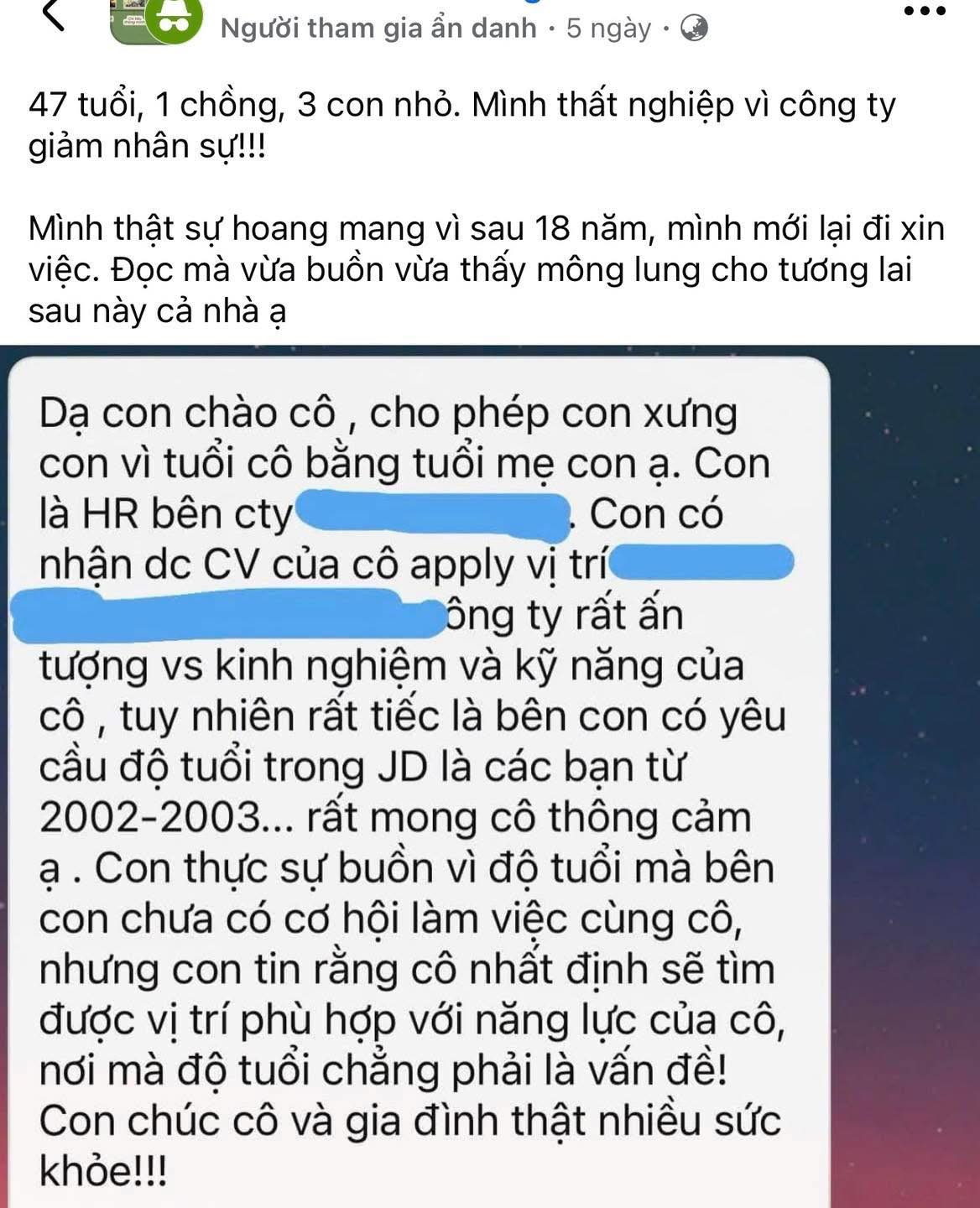 “47 tuổi, ba con nhỏ, mình thất nghiệp”: Câu chuyện của người mẹ khiến nhiều người nghẹn lại giữa bao dòng tin tức- Ảnh 1.