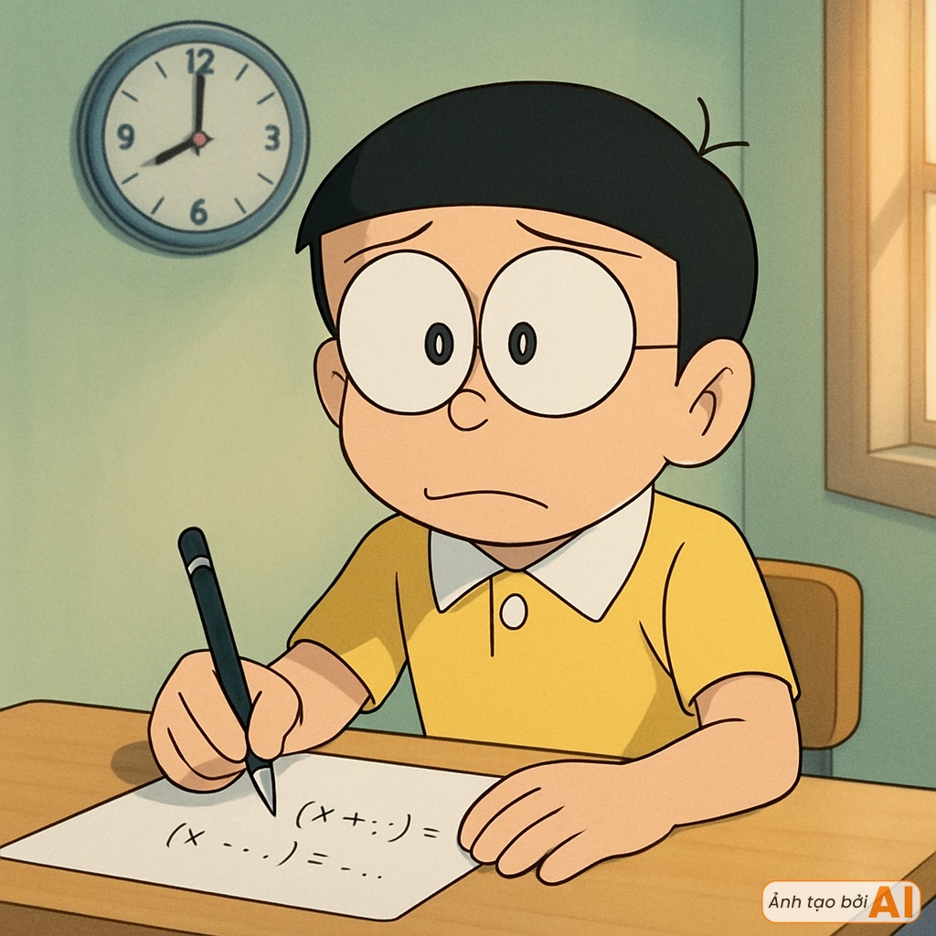 Nhóm bạn Nobita thất thần trước đề Toán thi tốt nghiệp THPT 2025, riêng Doraemon khóc ròng vì lý do khác- Ảnh 1.