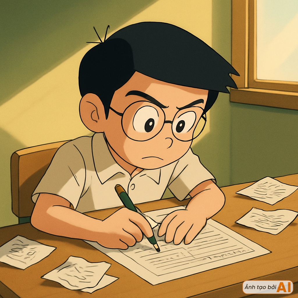Nhóm bạn Nobita thất thần trước đề Toán thi tốt nghiệp THPT 2025, riêng Doraemon khóc ròng vì lý do khác- Ảnh 5.