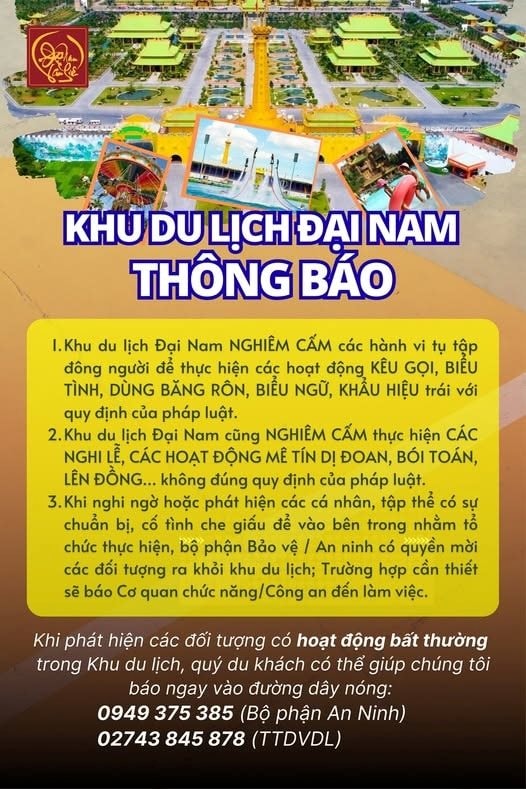 Khu du lịch Đại Nam của bà Nguyễn Phương Hằng phát thông báo nghiêm cấm một loạt hành động của du khách- Ảnh 2.