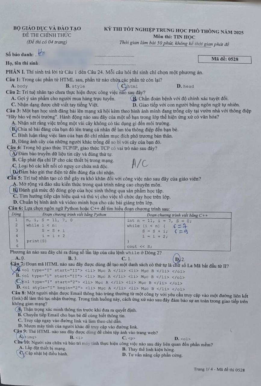 Đề các môn tự chọn thi tốt nghiệp THPT 2025 (Tất cả 9 môn)- Ảnh 28.