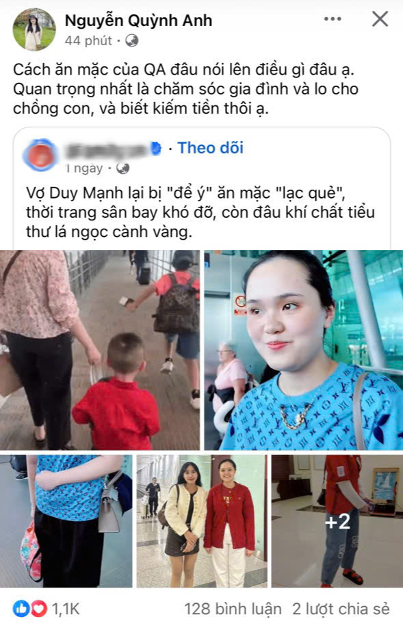 Lan truyền status vợ Duy Mạnh phản pháo mạnh mẽ khi bị chê tiểu thư nhà giàu mà mặc xấu, sự thật là gì?- Ảnh 1.