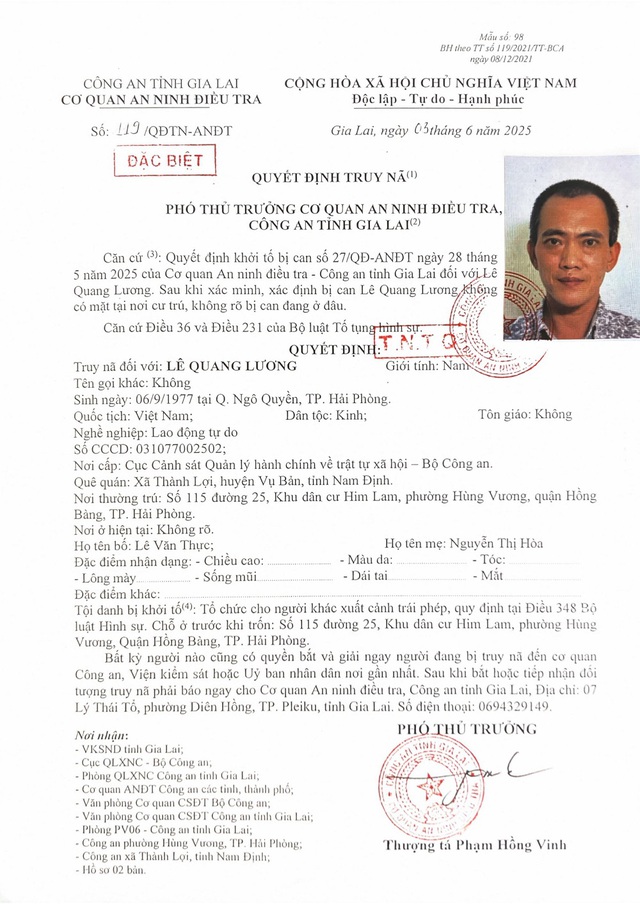 Truy nã đặc biệt Lê Quang Lương- Ảnh 1.