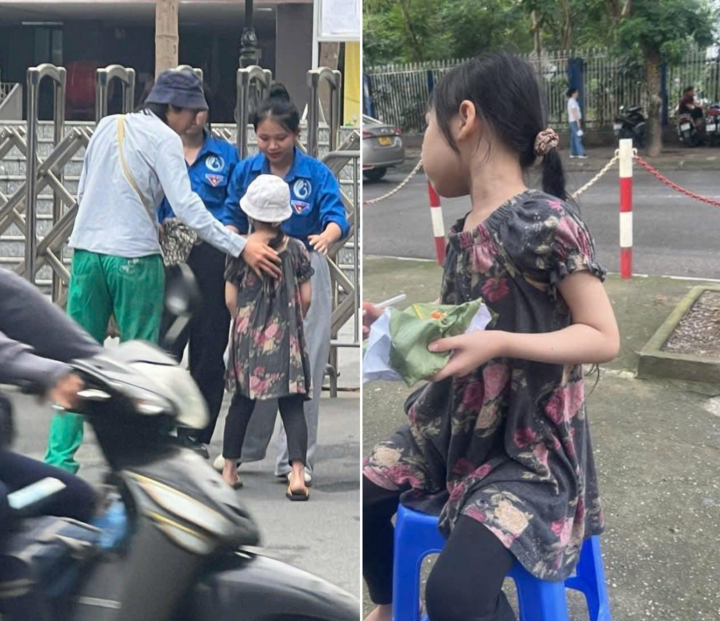 Em gái lớp 2 ngồi cổng trường thi đợi anh trai gây sốt mạng- Ảnh 1.