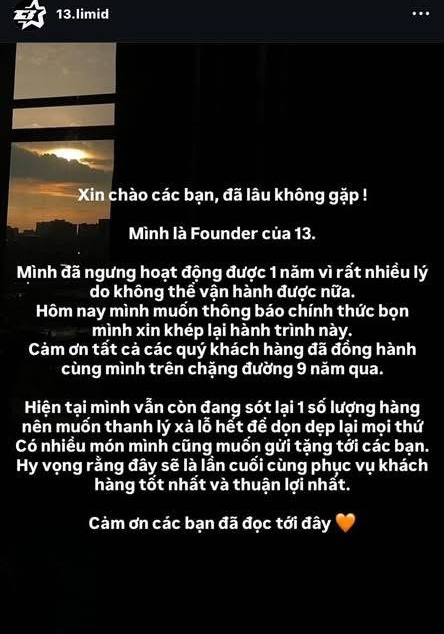 Thêm một local brand 9 năm tuổi từng được săn đón thông báo "khép lại hành trình" sau hơn 1 năm ngưng hoạt động- Ảnh 2. Thêm một local brand 9 năm tuổi từng được săn đón thông báo