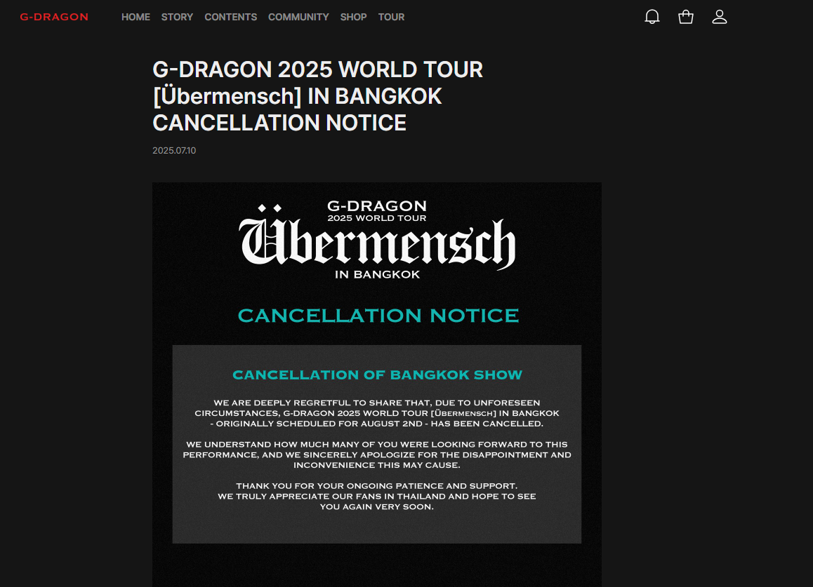 G-Dragon chính thức huỷ concert tại Thái Lan, gây ảnh hưởng lớn đến concert Việt Nam cuối năm nay- Ảnh 2.
