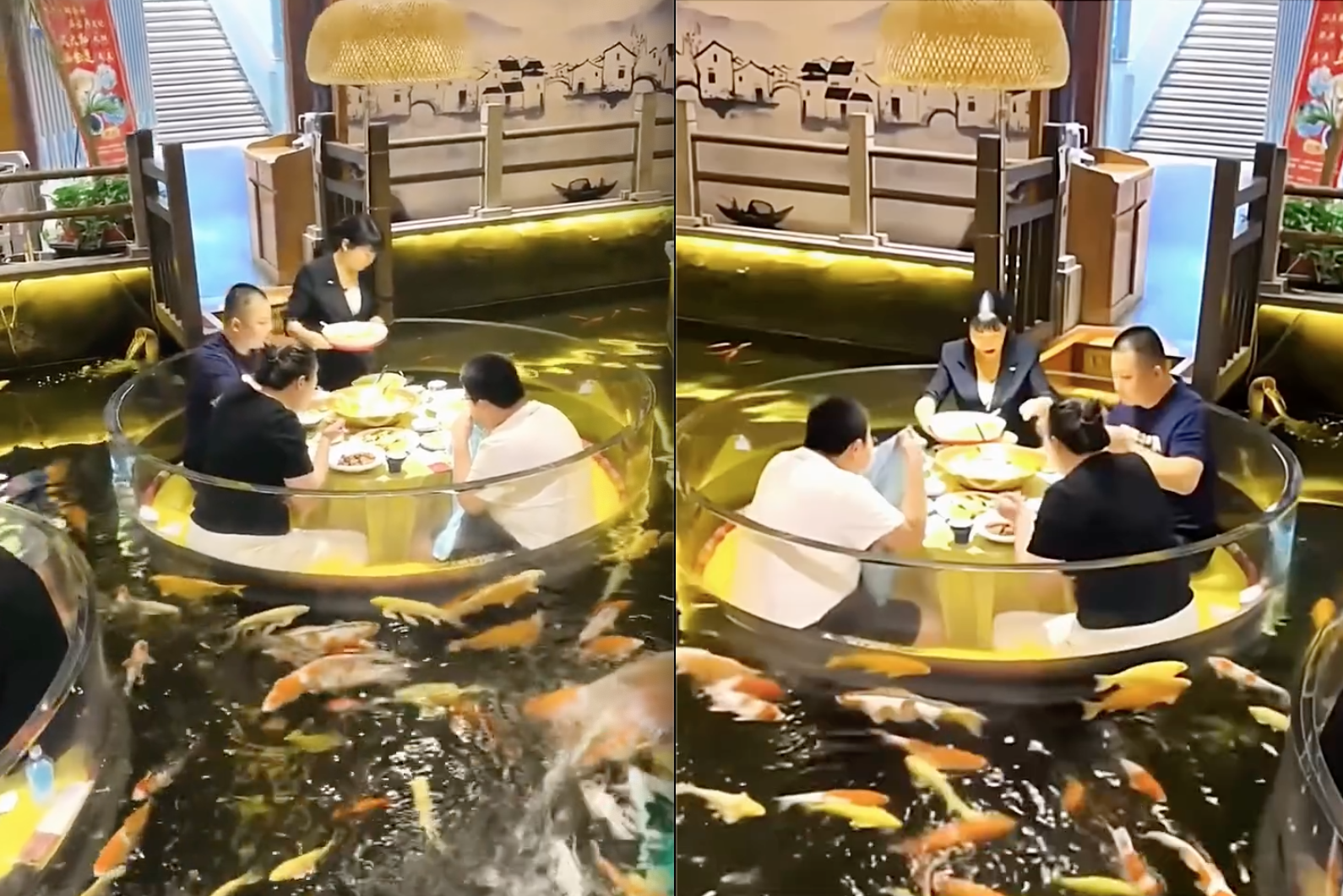 Bàn tiệc bất ngờ vỡ tung giữa lúc đang ăn khiến các thực khách rơi thẳng xuống nước: Thiết kế nhà hàng gây tranh cãi- Ảnh 1.