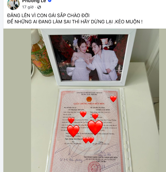 Phương Lê công khai giấy kết hôn với NSƯT Vũ Luân cùng lời nhắn nhủ 
