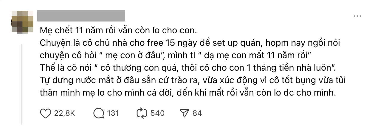 "Mẹ mất 11 năm vẫn lo cho con" và sự tử tế của 1 người lạ khiến cả Threads khóc lụt- Ảnh 1.