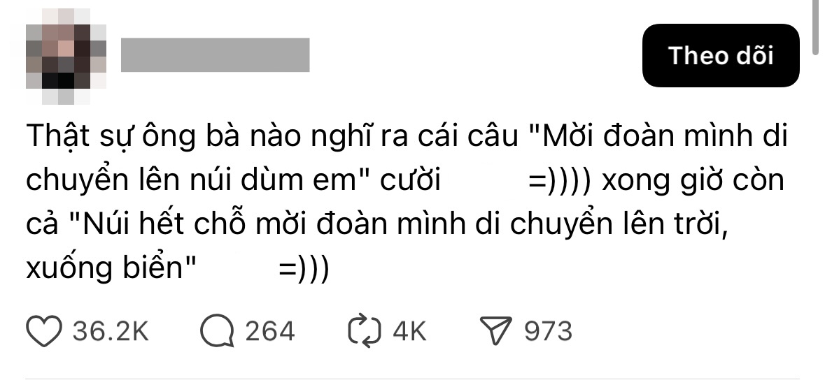 "Mời đoàn mình di chuyển lên núi giúp em": Trend đang hot, nhiều biến thể cười bò- Ảnh 1.