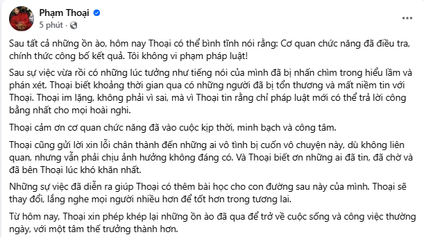 Toàn bộ phản hồi của Phạm Thoại sau khi có kết luận từ phía cơ quan công an về 