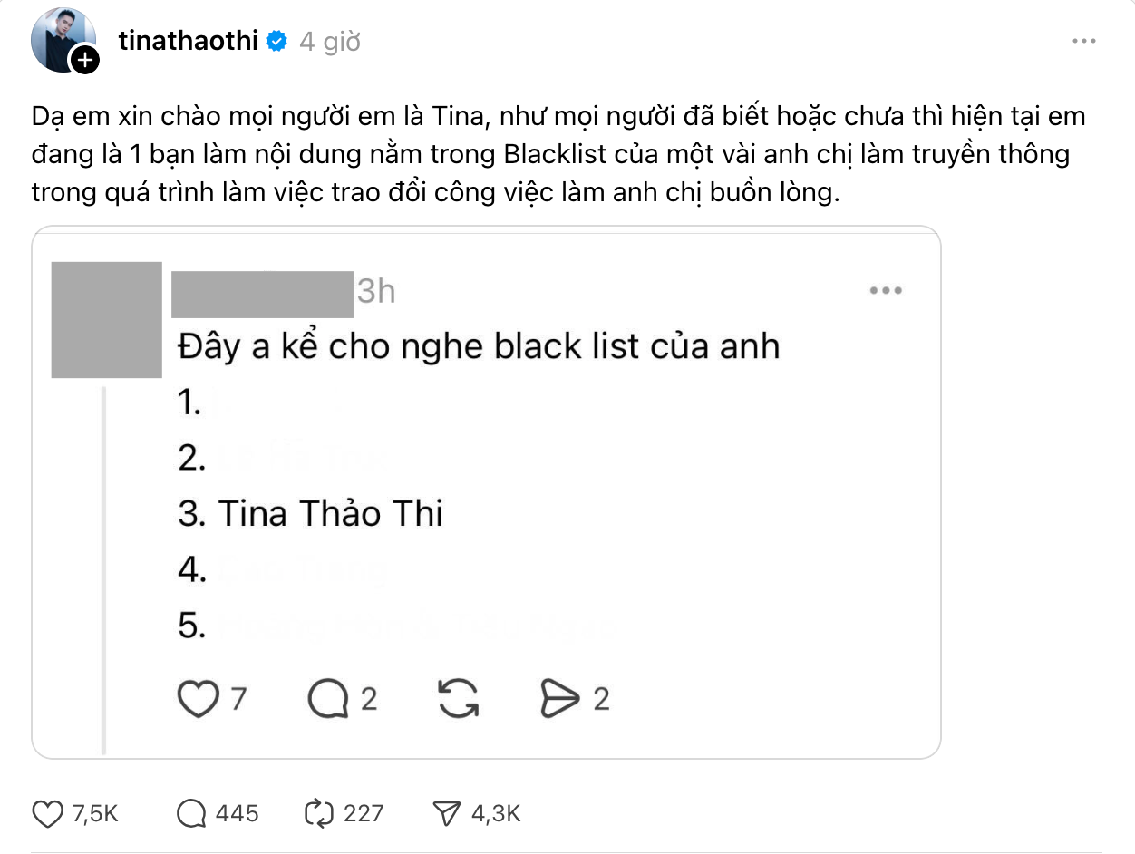 Tina Thảo Thi bị cho vào