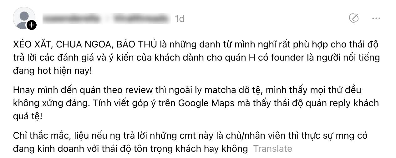 Quán cà phê của Dino Vũ bất ngờ vướng drama về thái độ 